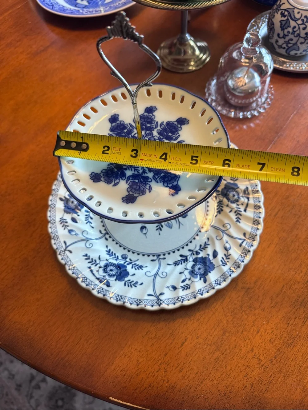 Vintage Blue and White Two-Tier Porcelain Serving Stand